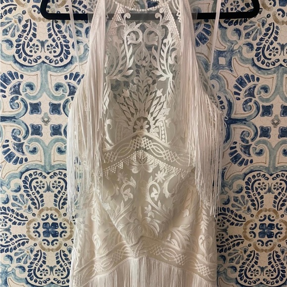 ❗️SALE❗️Rue de Seine Dallas western fringe bohemian Stevie lace wedding dress - Picture 8 of 16